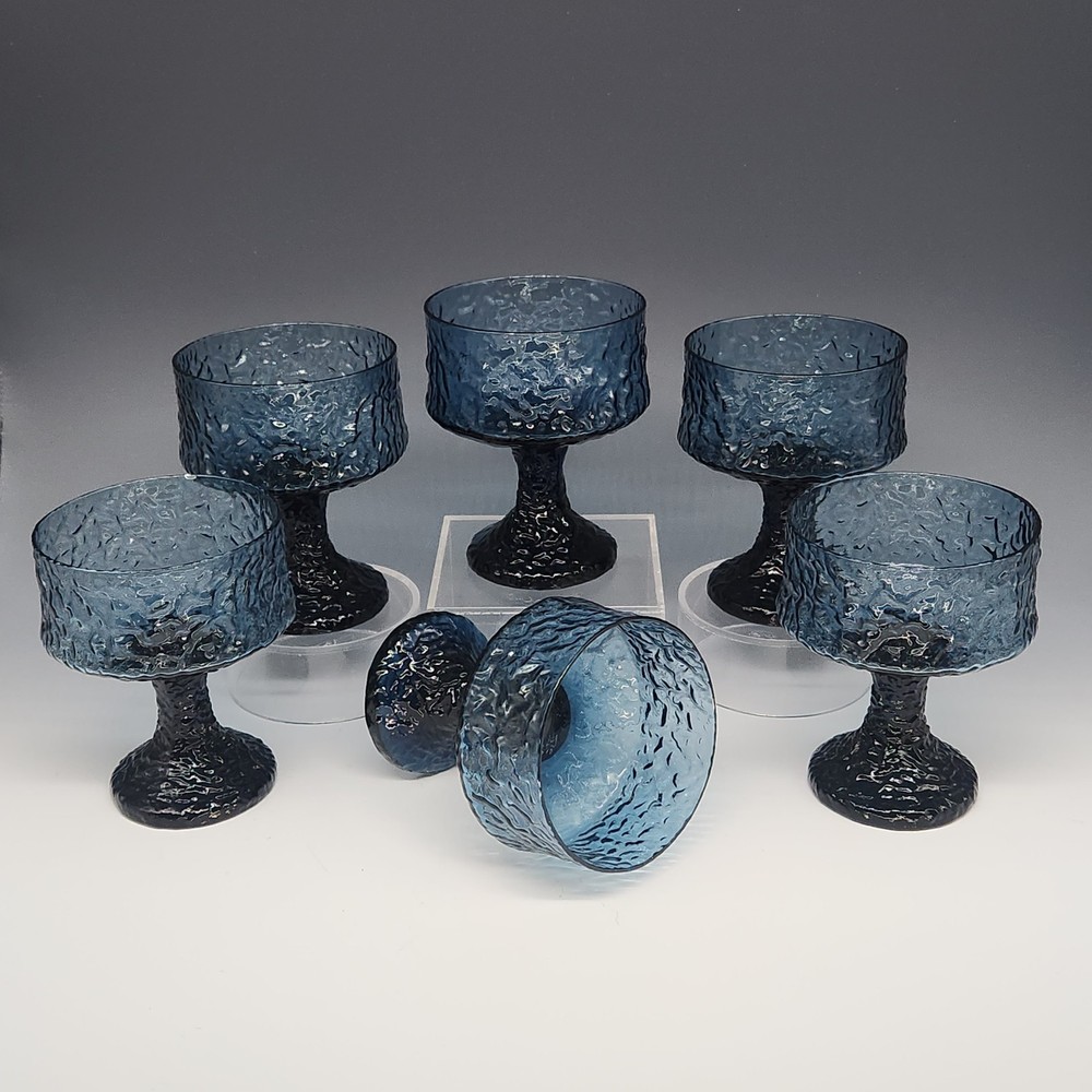Set of 6 Vtg LENOX Impromptu Smoky Blue Crystal Glasses Sherbet Shrimp Cocktail