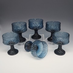 Set of 6 Vtg LENOX Impromptu Smoky Blue Crystal Glasses Sherbet Shrimp Cocktail