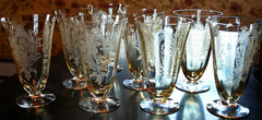 Vtg Set 8 LA FLEURE YELLOW 5 7/8″ Etched Deco ICED TEA Glasses TIFFIN FRANCISCAN