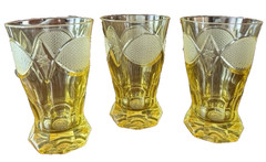 Antique Bohemian Crystal Cups Cut Amber Glass Inwald Austria Art Deco Fish 1930s