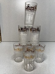 Anchor Hocking Set of 7 – Horse & Buggy Gold Trim Pyrex Butterprint Farm Design
