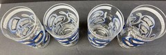 Blue Chip Stock Market Barware MCM Set 4 Rocks Glasses Georges Briard Style Rare