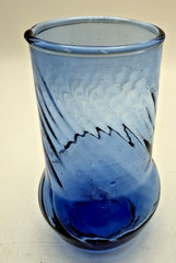 Cobalt Blue Juice Glasses Cups Set 5 VTG Handblown Art Glass Optic Swirl 4oz