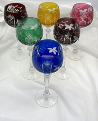 BOHEMIAN CRYSTAL CUT-TO-CLEAR MULTICOLOR HOCK WINE GLASSES – SET OF 6 (8.75″)