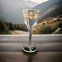 4 Unknown Mfg Glass Clear Multi Gold Striped Claret Wine Goblets Glasses 6 Inch