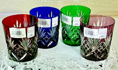 Ajka Cut to Clear Glass Faberge Odessa Set of 4 Whiskey Tumblers Old Fashioned