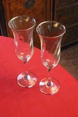 Crystal clear Ind. Champagne flutes pair Platinum rim Optic swirl bowl FREE SHIP