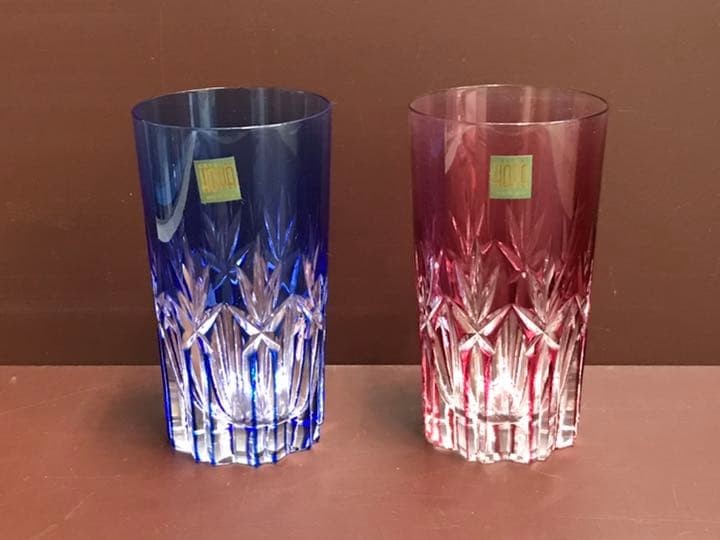 HOYA Crystal Glass 2pcs set 12×6.5cm/4.72×2.55″ 290ml/9.85oz Blue/Red Crystal