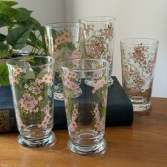 LIBBEY PINK PANSY FLORAL GREEN LEAVES SPRING GLASS TUMBLERS Set Of 5 Vintage