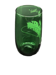 Anchor Hocking Glass Co. Forest Green “Early Train” Railroad Tumbler Vintage