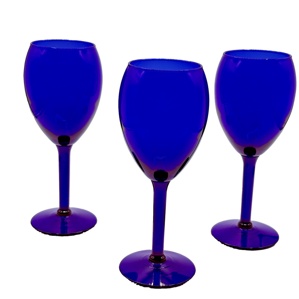 Pier 1 Cobalt Blue Wine Water Glasses Goblets – Set of 3 – 8” H Retired EUC