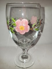 Franciscan Desert Rose Set of 4 Wine / Water Goblet Hand Painted Floral Glass 7”