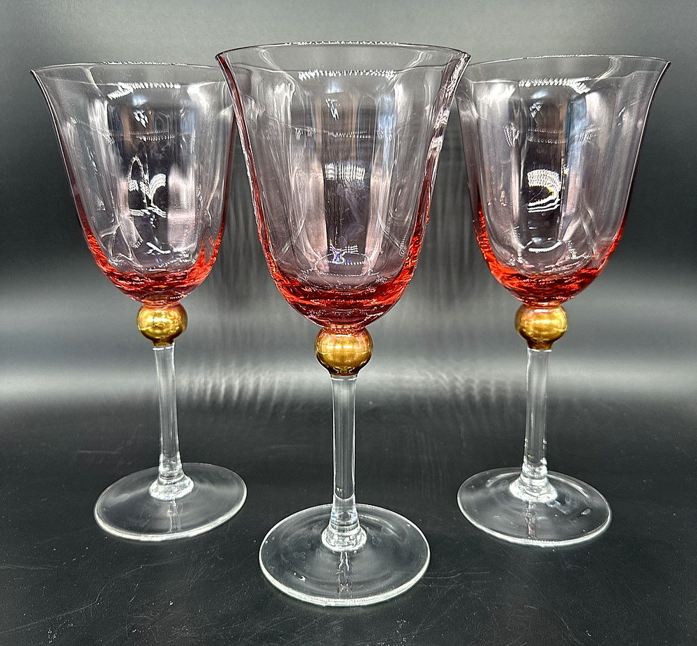 3 Set Royal Albert Old Country Roses Formal Pink Gold Water Goblet Wine Glass
