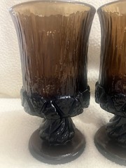 Vintage Fostoria Glass «Sorrento» Brown Water Goblets / Chalices – Set of 4