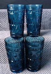 Set of Four Vtg 70s Colony/Indiana Glass Park Lane Highball Glasses Peacock Blue