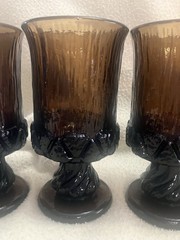 Vintage Fostoria Glass «Sorrento» Brown Water Goblets / Chalices – Set of 4