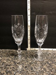 Two Beautiful Crystal Champagne Glasses 8” Tall Please See Description .