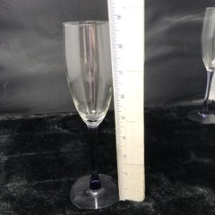 Champagne Flutes Clear Glass Bowl Amethyst Lavender Purple Pulled Stem THREE (3)
