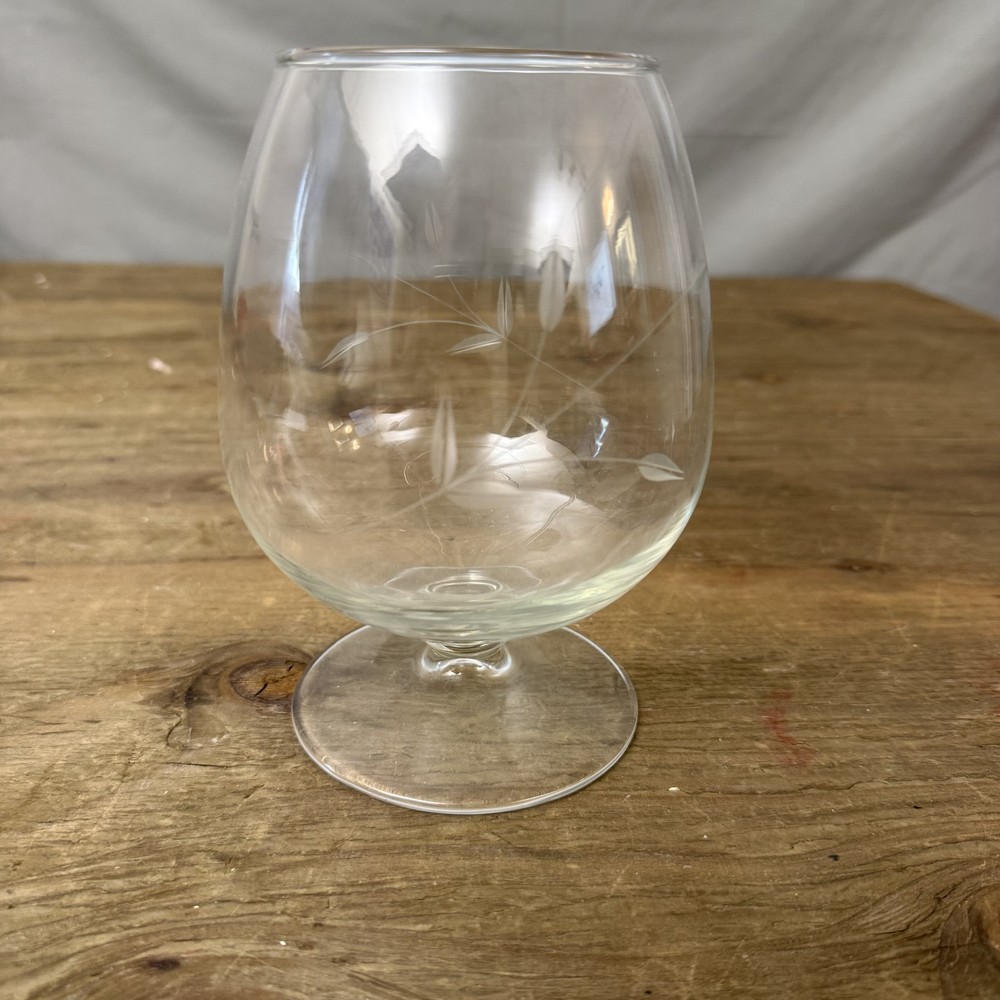 Vintage Etched Wheat Stalk Brandy Snifter Glass Cognac Barware Footed