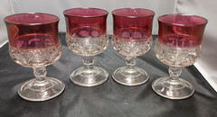 Set 4 INDIANA GLASS Kings Crown Red Flashed Juice Goblets 3oz 4 1/4″h x 2 1/2″d