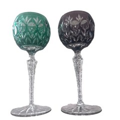 Set of 2 Godinger DYNASTY Cut to Clear 7 3/4″ Leaded Wine Hock Glasses EUC