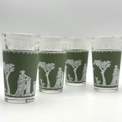Vintage Wedgwood Jasperware Jeanette Green Hellenic Drinking Glasses Set Of 4