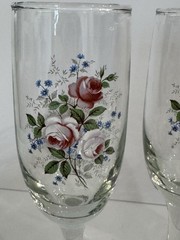 Vintage Floral Roses Wine Glass Glasses Champagne Flute Set of 4