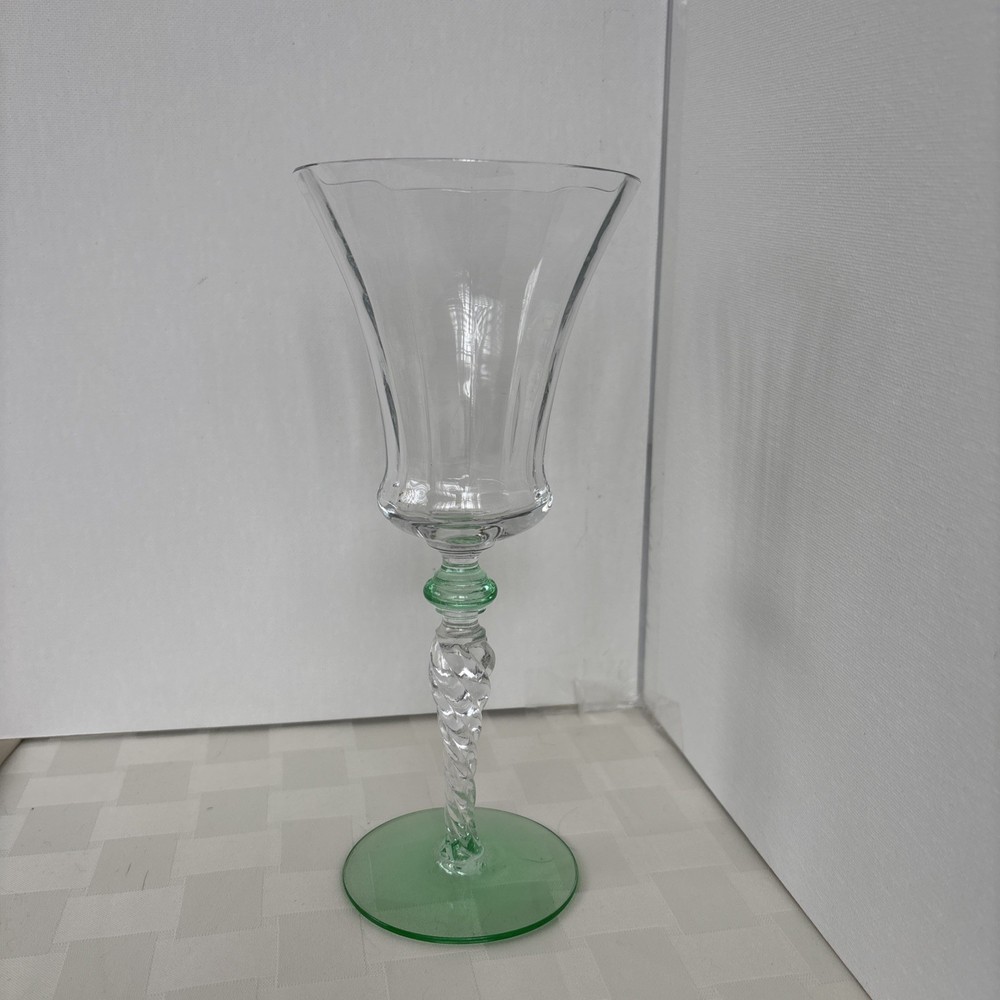 1 – Tiffin 15022 Clear w/Green Wafer & Foot Tall Water. Vertical Line Optic Bowl