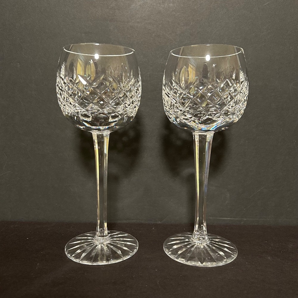 Pair (2) Tyrone (Cut) Waterford Crystal Tall Stemmed Hock Wine Glass Ireland!