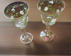 Vintage Romanian crystal wine glasses Hand Painted Gold Rim