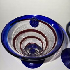 2Kosta Boda Hand Blown Royal Caribbean Martini/Margarita Glass Cobalt Blue Swirl