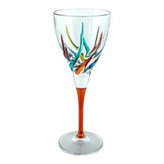 Pair of Murano Wine Glass Hand Painted Multi Orange Stem Venice Italy