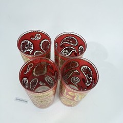 4x Culver Paisley 22K Gold & Red Highball Drinking Glasses Vintage MCM 5.5″ Set