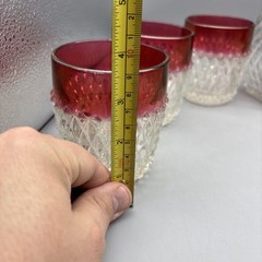 Indiana Glass Set Of 6 Diamond Point Ruby Glasses w/ Decanter & Topper