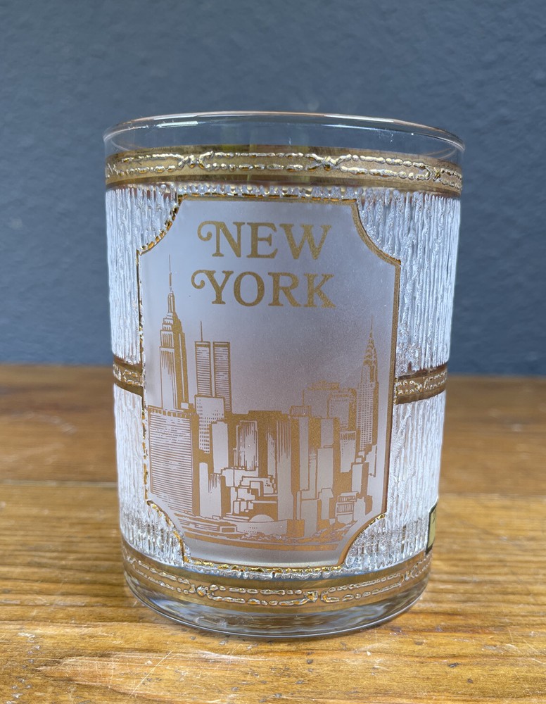 Vintage New York Souvenir Culver 22k Gold Lowball Whiskey Tumbler Glass NY