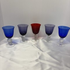 Vintage Clear Ball Stem Hand Blown Glass/Goblet – various colors set of 5