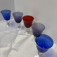Vintage Clear Ball Stem Hand Blown Glass/Goblet – various colors set of 5