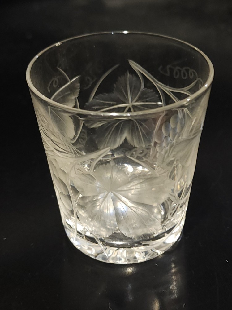 DORFLINGER DEEP CUT GRAPES AND LEAVES SMALL SHOT WHISKEY JUICE GLASS TUMBLER 2.5