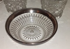 9 American Brilliant Cut Engraved Bowl & Tumblers Drinking Glass’s Silver Edging