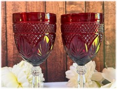 Cristal D’Arques Durand Antique Ruby Red Clear Pair of Goblets Glasses France