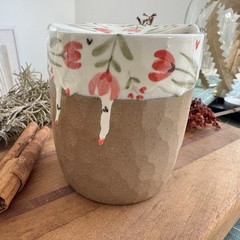 Handmade Ceramic Travel Mug Hand Painted Floral Stoneware Coffee Cup To Go Mug