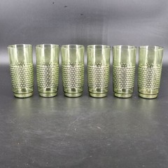 Vintage Olive Green Hobnail Tumblers Set of 6 Mid Century Highball Glasses MCM
