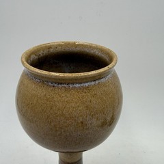 Set Of 3 Studio Art Pottery Wine Goblets Glasses Ceramic Brown Beige
