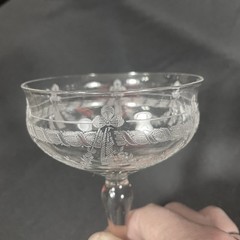 4 Bryce 350-4 Champagne Sherbet Glasses Etched Band Bow & Floral Swag 5-1/4″