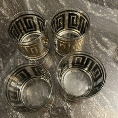 Vintage Culver Gold Greek Key Barware Double Old Fashioned Glasses Set of 8