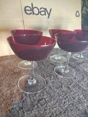 vintage ruby red wine glasses Set Of 5, five inches tall 4 inches across top