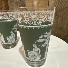 Vintage Wedgewood Green White Jeanette Jasperware Glasses Greek Goddess Set Of 3