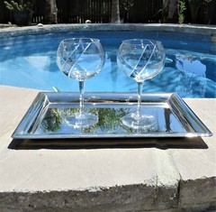 Studio Round Crystal Wine Goblets Clear Cut Modern Smoke-Blue Abstract Pair