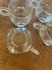 Hazel Atlas Orchard Crystal Vintage Glass Punch Cups Beaded Handle Set of 4