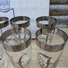 8 VTG Initial H Glass Tumbler Queens Lusterware DOROTHY THORPE Platinum 14 oz